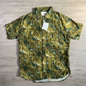 Men's Monadic Tropical‎ Green Leaf Print Shirt Large